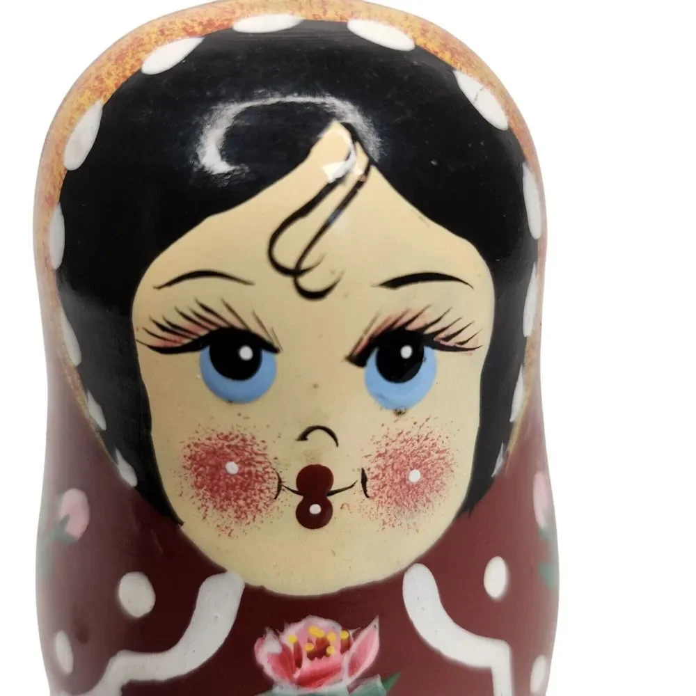 Set Of 5 Russian Nesting Dolls Hand-Painted Floral Design Matryoshka Wooden Figu